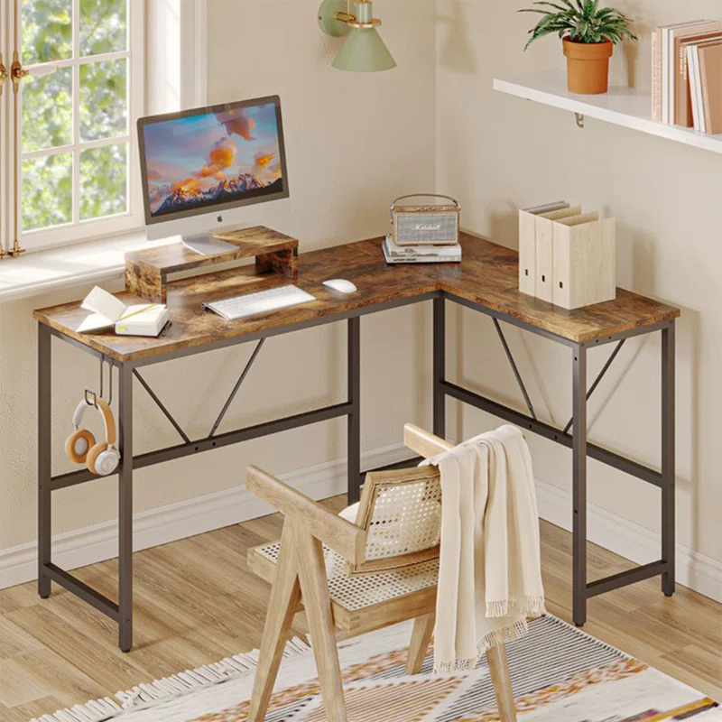 Bestier L-Shaped Metal Base Computer Desk