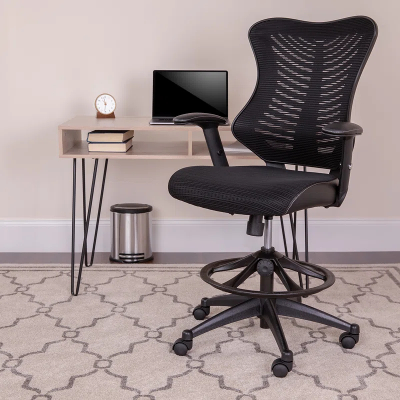 Flash Furniture Haynie High Back Mesh Drafting Chair with LeatherSoft Sides and Adjustable Arms