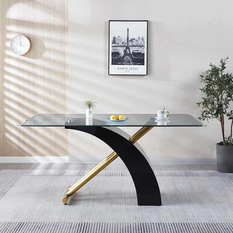 Stylish Dining Room Table, Luxury Glass Top Dining Table