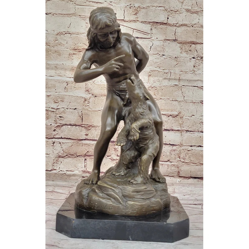 Red Barrel Studio® Native American Indian Shaman Taming A Bear - Bronze Sculpture Statue By P. Bartlett