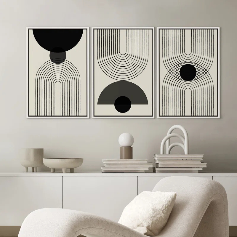 SIGNLEADER Mid-Century Modern Black And White Minimalist Abstract Home Decor Framed Wall Art Work Canvas Print