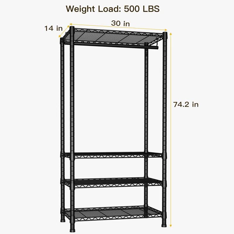 OLVOK Freestanding 4 Tiers Garment Rack For Hanging Clothes With Shelves And Clothes Racks