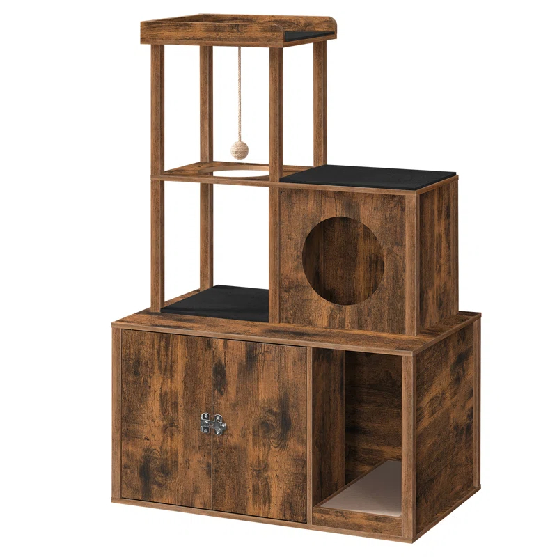 Archie & Oscar™ Cat Tree Hidden Cat Litter Box Furniture With Condo And Plush Ball