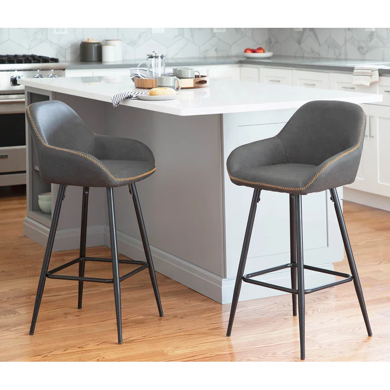 Corrigan Studio® Clubhouse Contemporary 26" Counter Stool with Black Frame and Grey Vintage Faux Leather by LumiSource - Set of 2