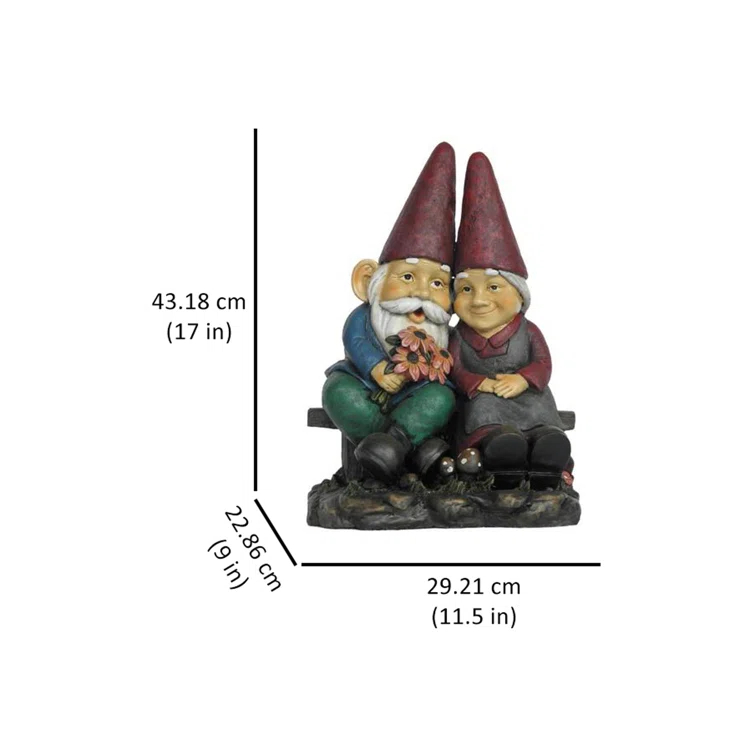 Hi-Line Gift Ltd. Gnome Old Couple On Bench Statue