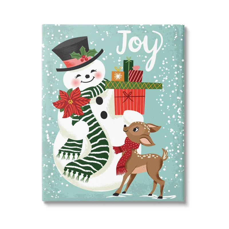 Stupell Industries " Joy Smiling Snowman Holiday Deer " by Arrolynn Weiderhold