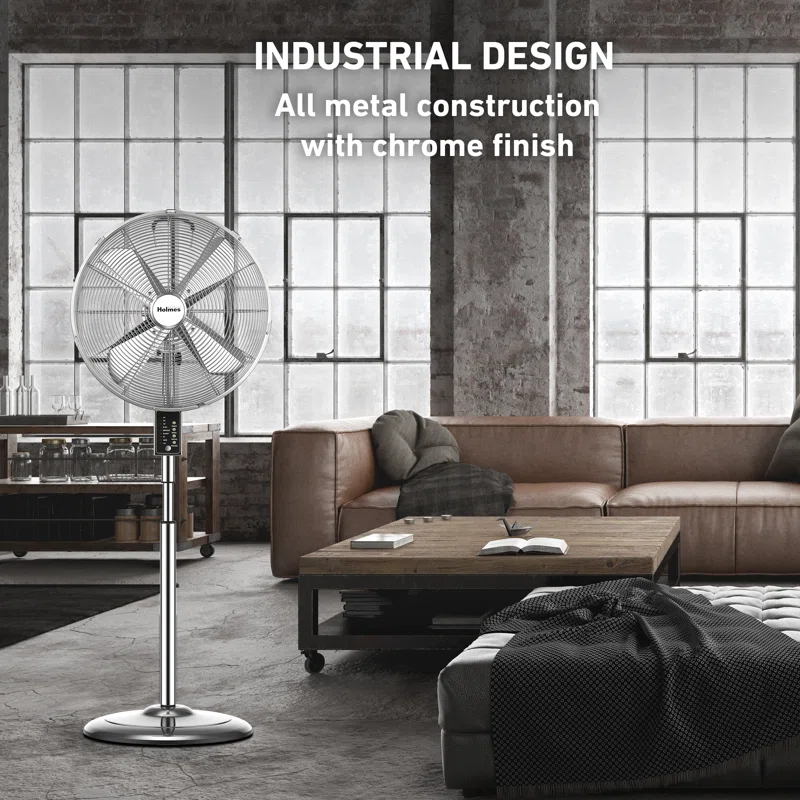 Holmes 16" Oscillating Digital Chrome Metal Stand Fan, 3 Speeds, Remote Control