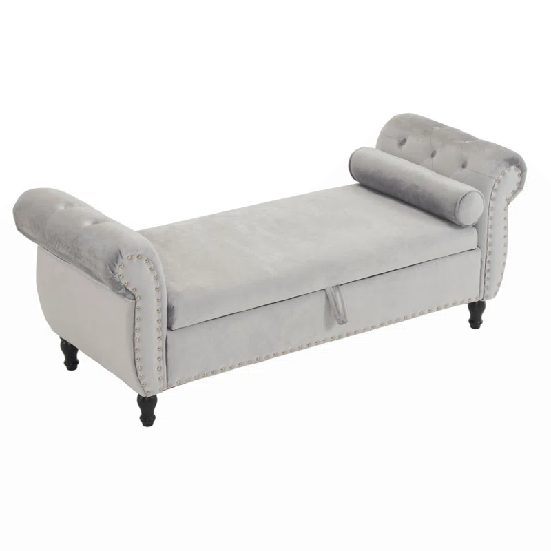 Velvet Multifunctional Storage Rectangular Ottoman Bench With 1 Pillow