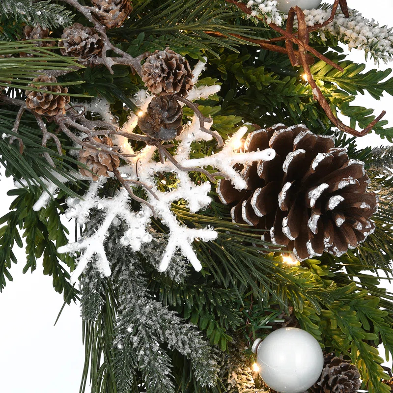 The Holiday Aisle® 30" Pre-Lit Alpine Collection Decorated Wreath