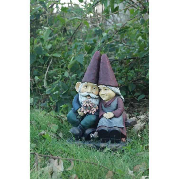 Hi-Line Gift Ltd. Gnome Old Couple On Bench Statue