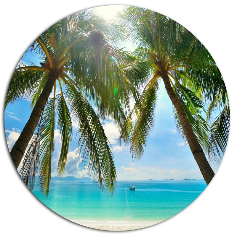 Design Art " Palm Hanging Over Sandy White Beach "