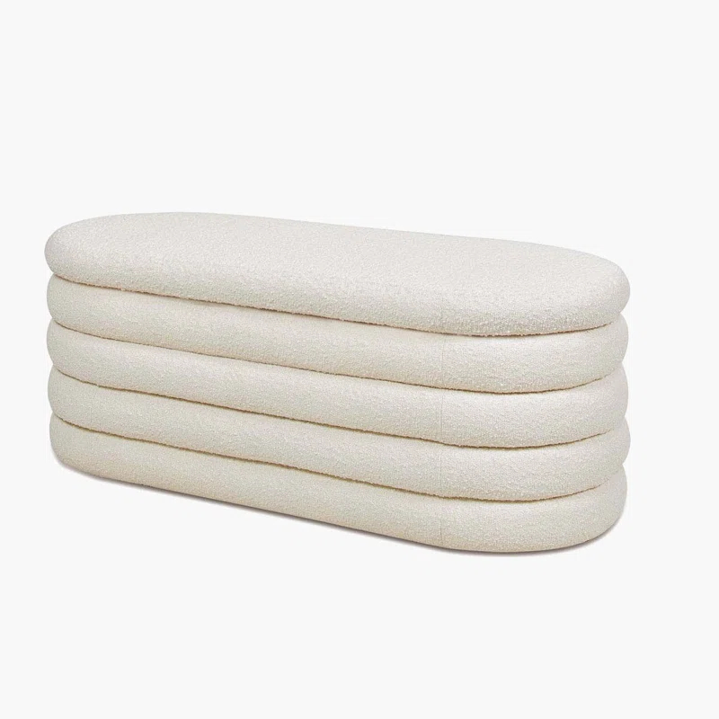 Everly Quinn Boucle Upholstered Storage Bench