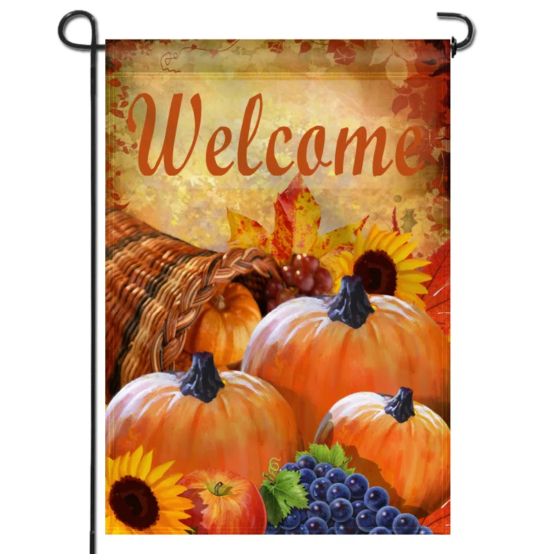 ANLEY Pumpkin in Cornucopia 2-Sided Autumn Welcome Garden Flag Polyester 18 x 13 in. Garden Flag