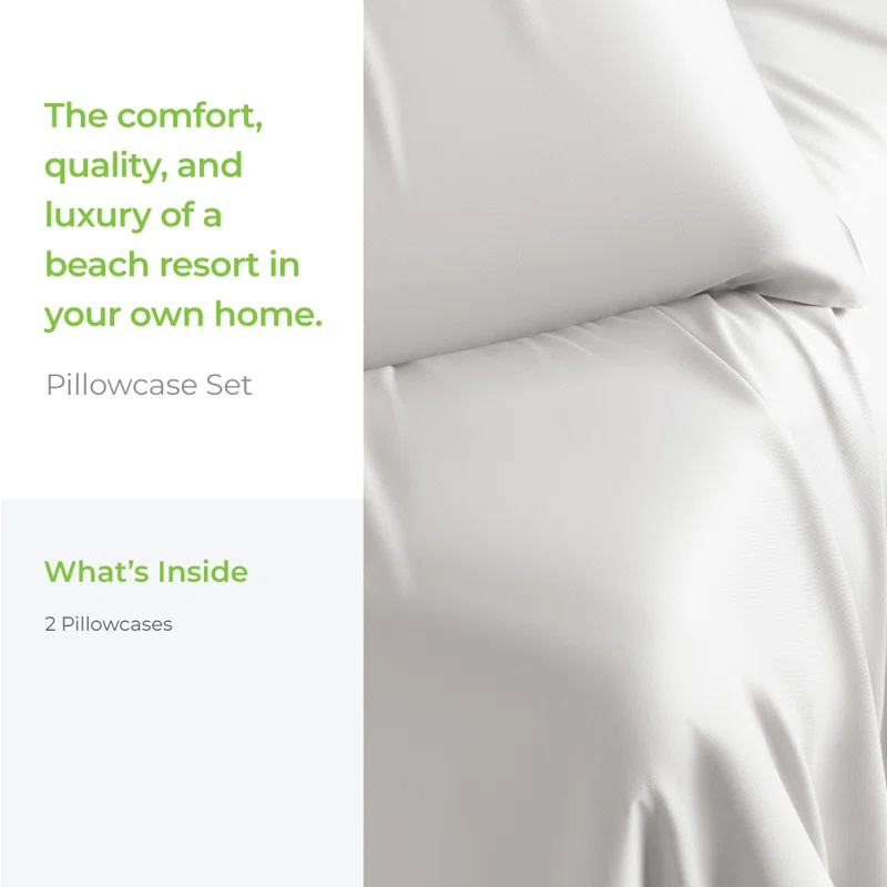 Cariloha Retreat 2-Piece Sateen Pillowcase Set | Lyocell Material | Breathable, Corner Straps, Extra soft & Cooling | Wayfair