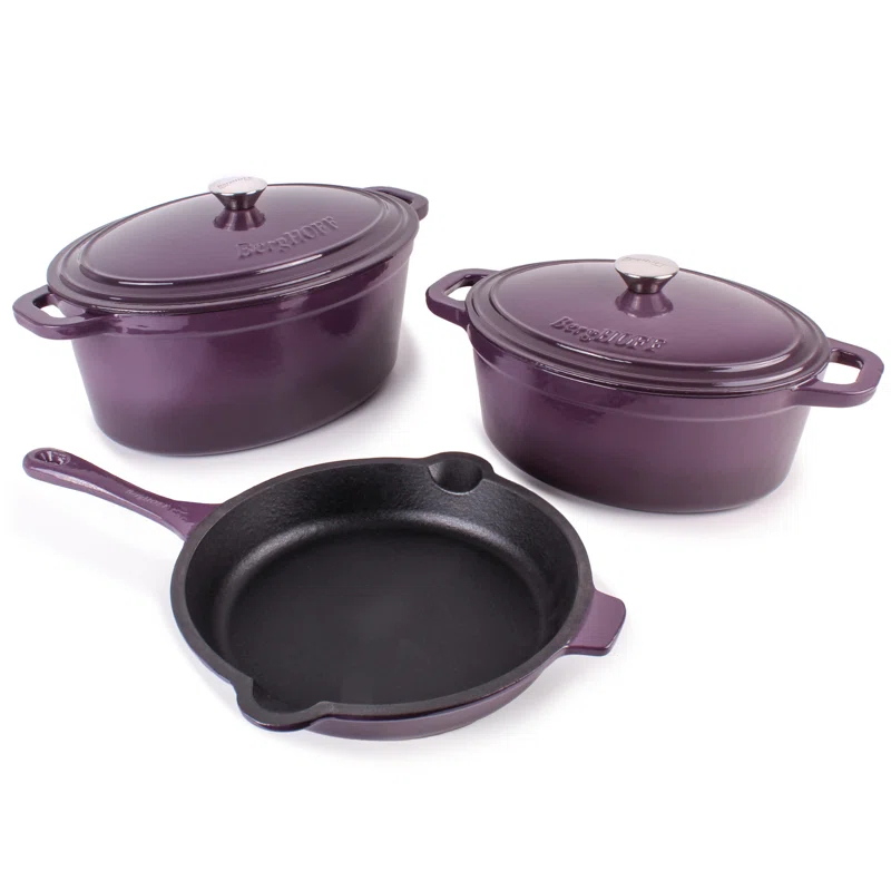 BergHOFF BergHOFF Neo 5Pc Cast Iron Set: 5Qt and 8Qt Covered Dutch Ovens and 10" Fry Pan