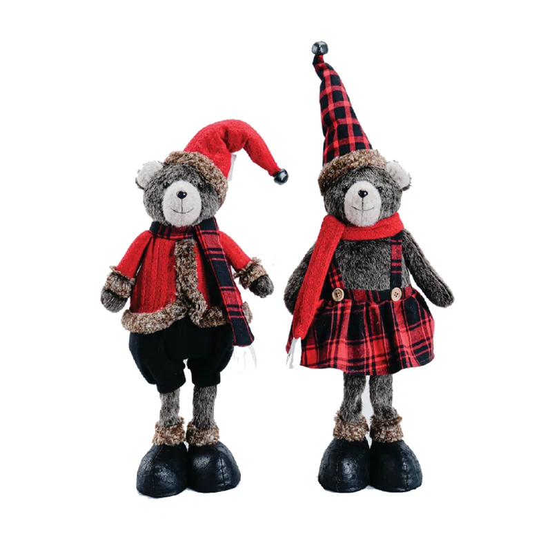 Santa's Workshop 2 Piece Buffalo Plaid Bears Set