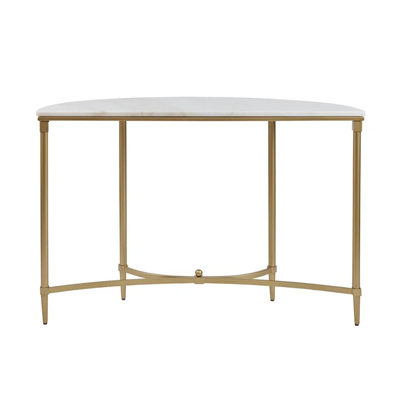 Bordeaux Marble Top Half-Moon Gold Metal Console Table