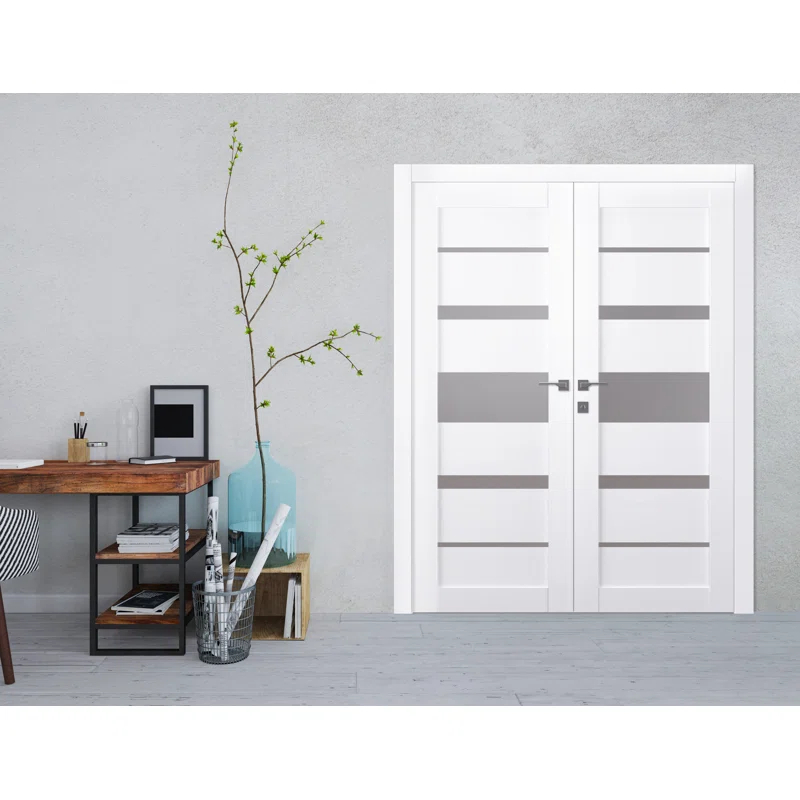 Belldinni Kina Solid Manufactured Wood and Glass Paneled Prefinished French Door