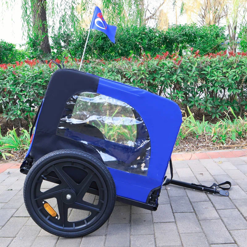 Myhomekeepers Blue High Quality 16 Inch Air Wheel Pet Bike Trailer For Dogs Foldable Bicycle Pet Trailer