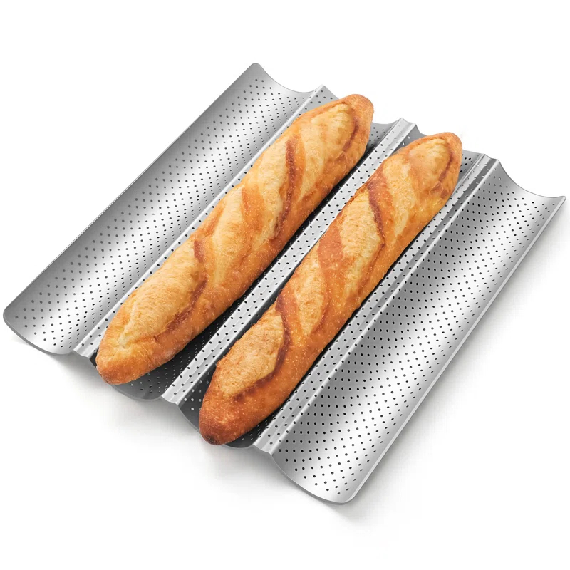 KAISHENGDAA Baguette Bread Pan, Premium Nonstick Perforated Baguette Pan For French Bread Baking, 4 Loaves Baguette Baking Tray For Sourdough, Italian Bread, Perfect For Creating Crisp Golden-Brown Crust
