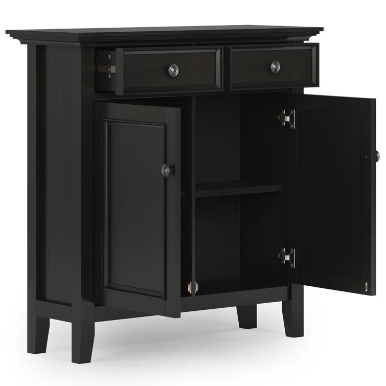Simpli Home Amherst 36"W Solid Wood 2-Shelf Entryway Storage Cabinet with 2 Drawers and Adjustable Shelves