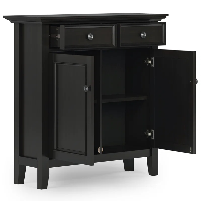 Simpli Home Amherst 36"W Solid Wood 2-Shelf Entryway Storage Cabinet with 2 Drawers and Adjustable Shelves