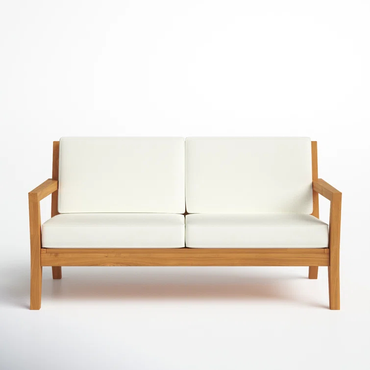 Joss & Main Adagio Outdoor Solid Teak Wood 2-Person Sofa with Cushions