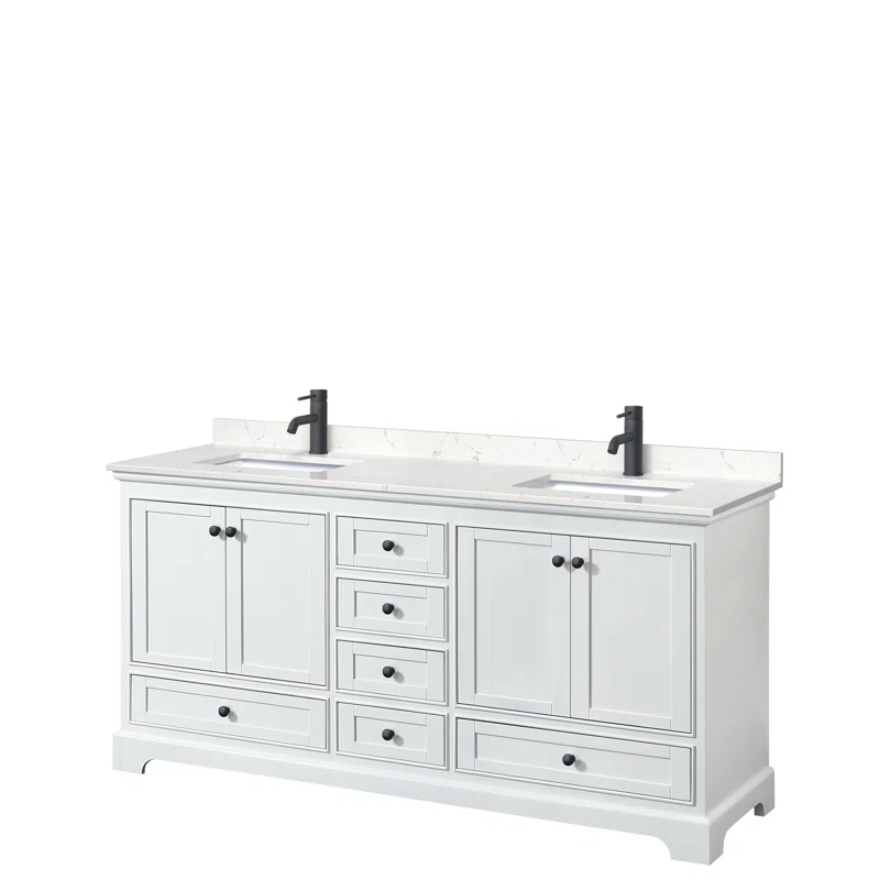 Wyndham Collection Deborah 72'' Double Bathroom Vanity with Marble Top