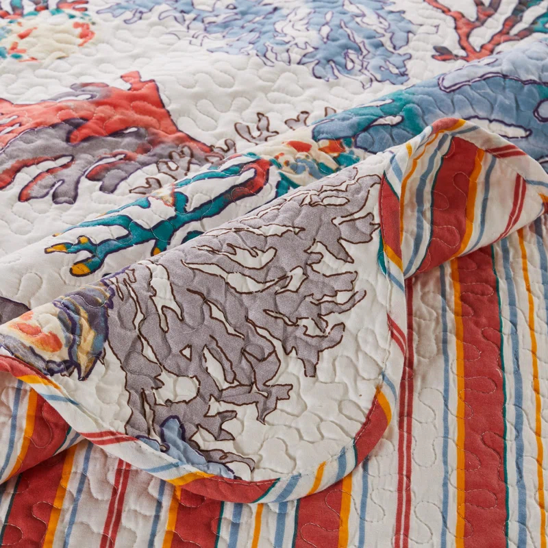 Barefoot Bungalow Atlantis Reversible Quilt Set with Throw Pillows