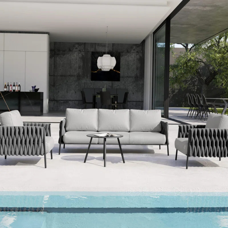 EAST OAK Patio Furniture Set 5 Pieces Sofa with Two Round Coffee Table  and Waterproof Thick Cushion Deep Seating