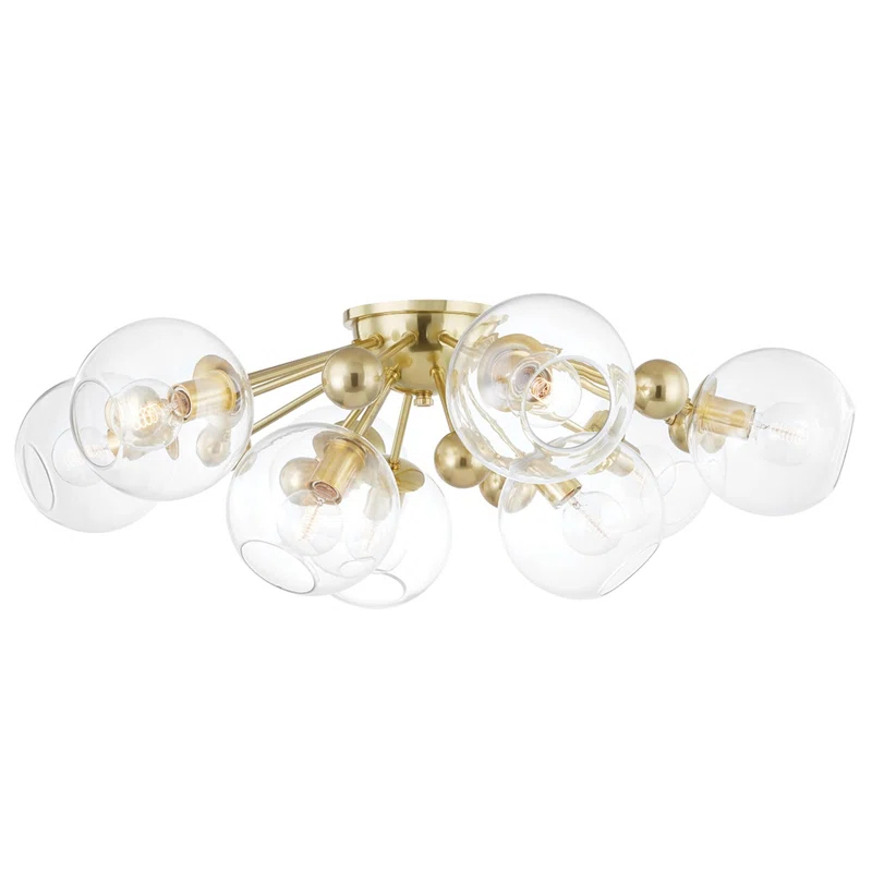 Crystal Semi-Flush Mount Light - Antique Brass / 9 Light