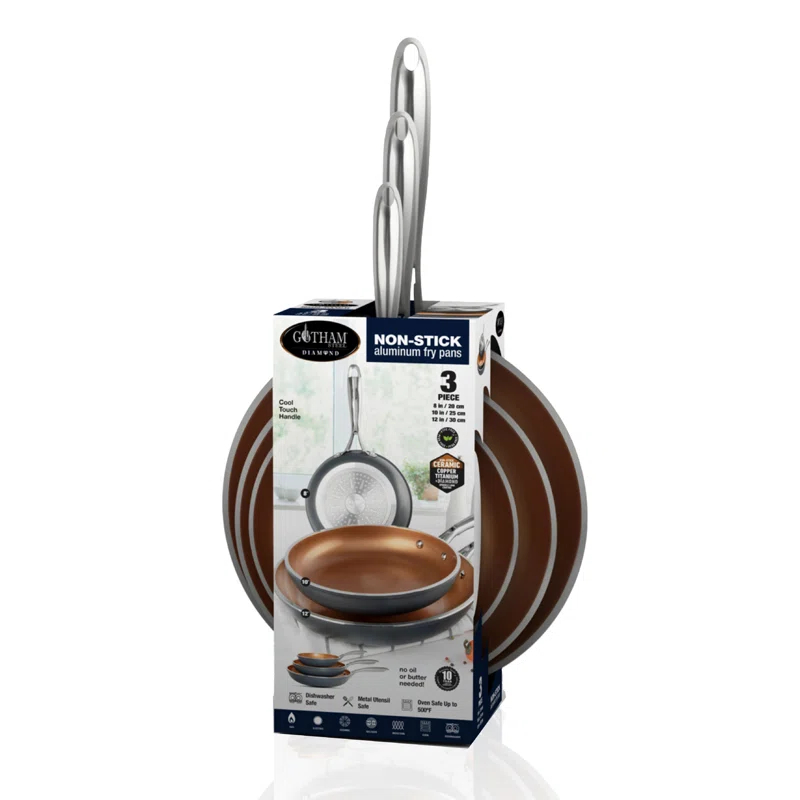 Gotham Steel Gotham Steel Copper 3 Piece Nonstick Fry Pan Set - 8'',10'', And 12''
