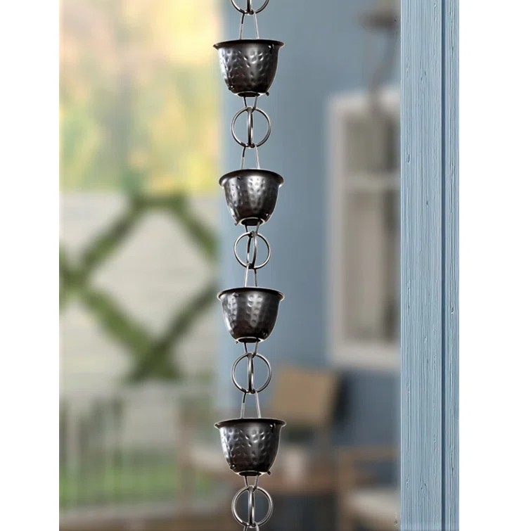 Monarch Rain Chains Aluminum Hammered Cup Rain Chain Replacement Downspout for Gutters