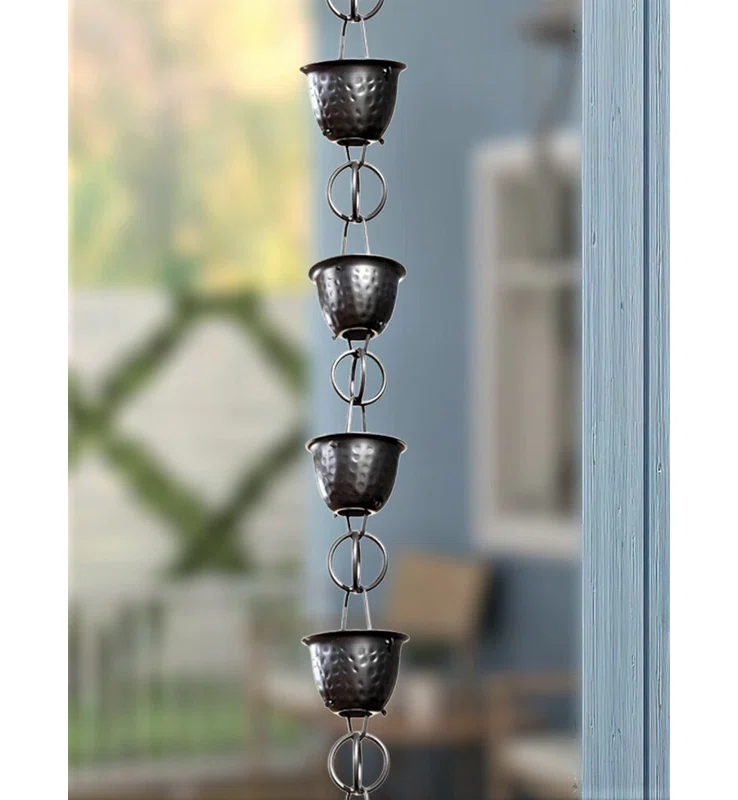 Monarch Rain Chains Aluminum Hammered Cup Rain Chain Replacement Downspout for Gutters