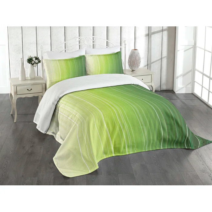 Ambesonne Ambesonne Sage Bedspread Set Ombre Color Stripe Digital Green Pale Green White