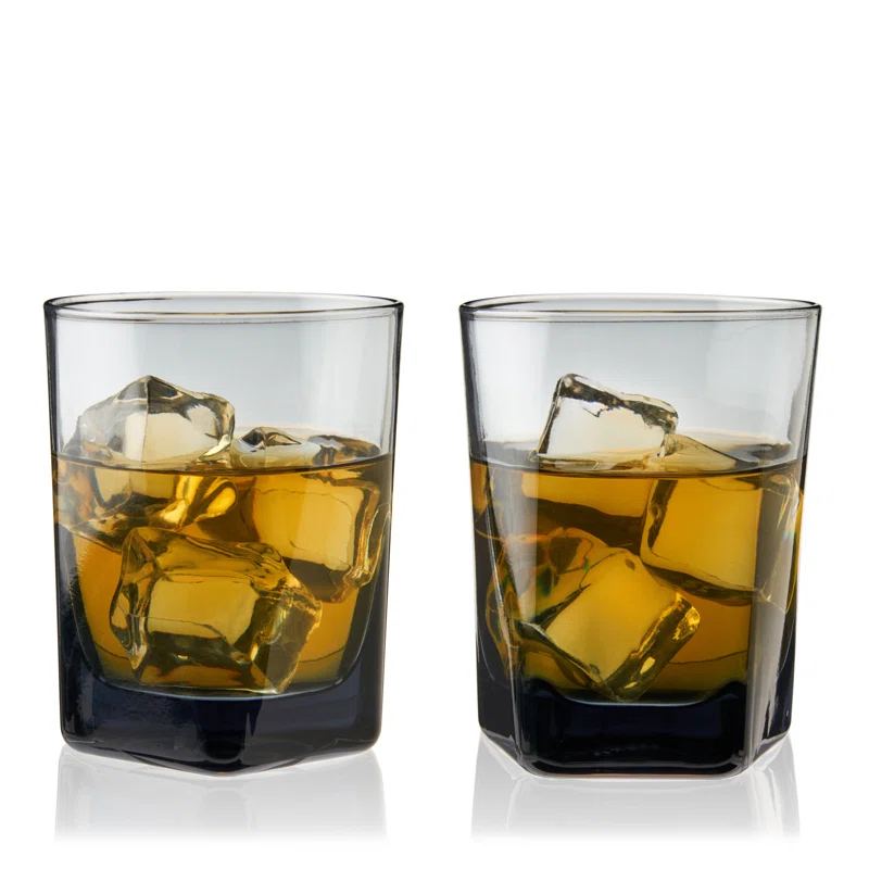 Viski Hexagonal Crystal Double Old Fashioned Glasses in Smoke (Set of 2)