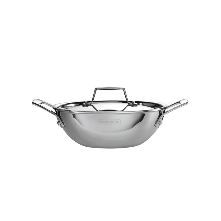 Tramontina Tramontina Utsava Tri-Ply Clad Stainless Steel Kadai with Lid, Kadhai Pot for Indian Cooking