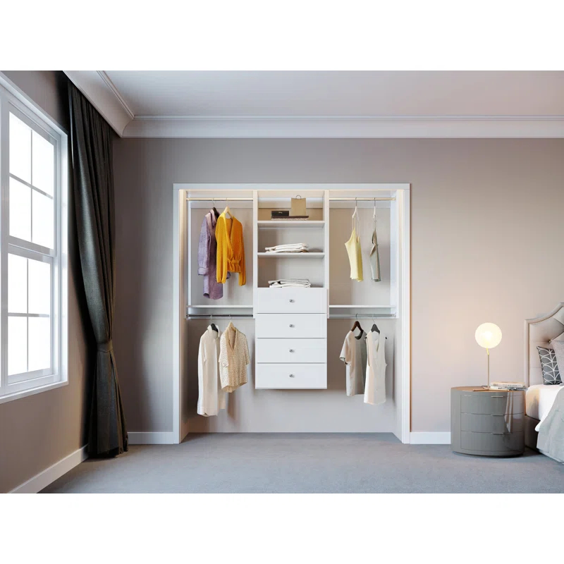 Modular Closets Modular Closets Closet System Walk-In Sets, 2 Double Hanging Unit with 4 Drawer Shelf Tower