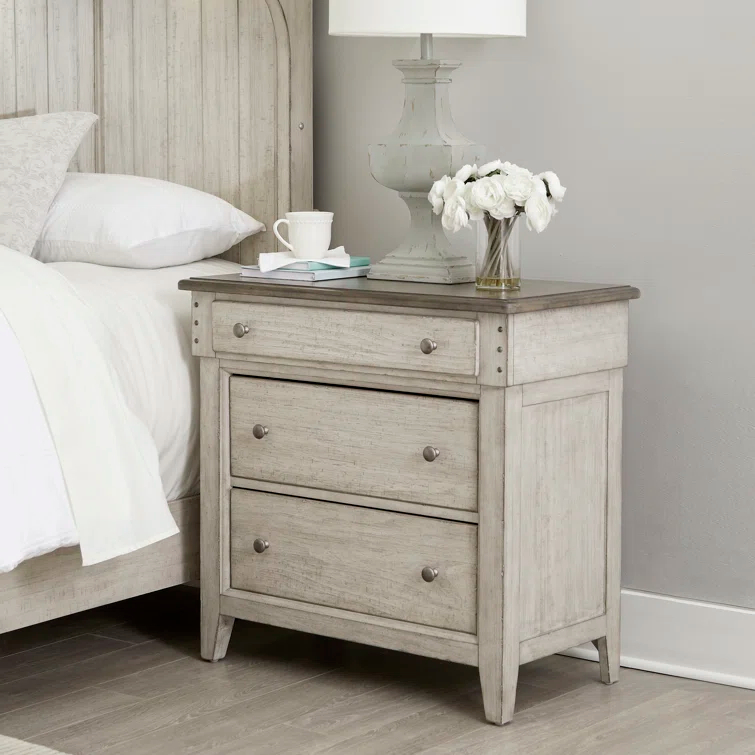 Dynoson Ivy Hollow 3 Drawer Bedside Night Stand With Charging Station