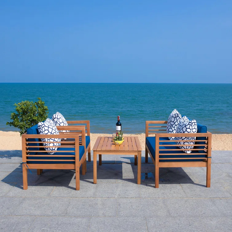 Natural Eucalyptus 4-Piece Sofa Seating Group with White Cushions