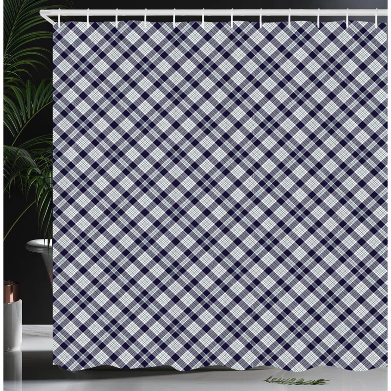 East Urban Home East Urban Home Navy Plaid Shower Curtain Simple Classic Fashion Blue Grey Sea Green