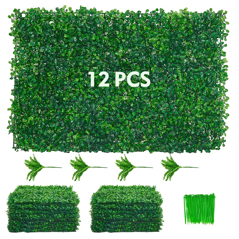 Primrue 12PCS 16" X 24" Artificial Boxwood Panels,Boxwood Hedge Wall Panels,Artificial Grass Backdrop Wall 1.6", Privacy Hedge Screen UV Protected For Outdoor Indoor Garden Fence Backyard
