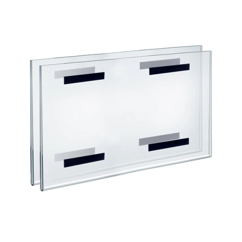 Azar Displays Clear Acrylic Magnet Back Sign Holder Frames 17" W x 11" H - Horizontal / Landscape, 2-Pack (Set of 2)