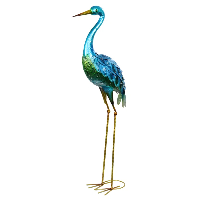 Exhart Exhart Metallic Coastal Crane Garden Statue, 14 by 38 Inches