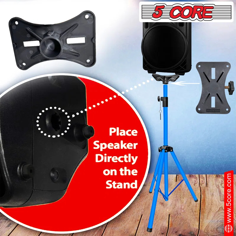 Arlmont & Co. 5 Core Speaker Stand Height Adjustable PA DJ Tripod Studio Monitor Stands w 35mm Compatible Insert