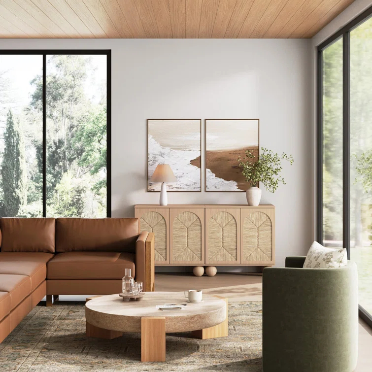 Nathan James Boho Storage Cabinet with Ball-Style Feet and Seagrass Door Panels
