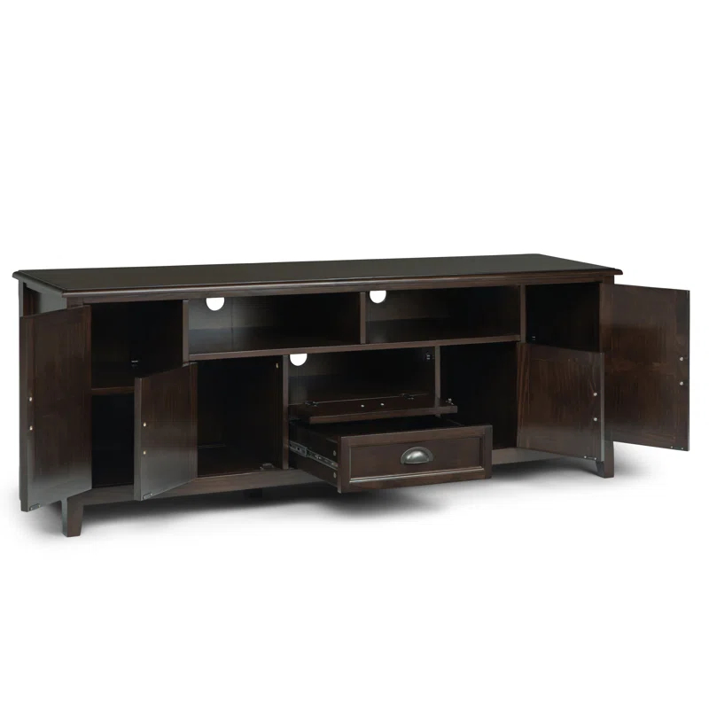 Simpli Home Burlington 72"W Solid Wood TV Stand for TVs up to 80" with 4 Cabinets