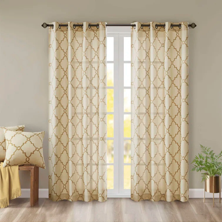 Madison Park Fretwork Print Grommet Top Single Window Curtain Panel
