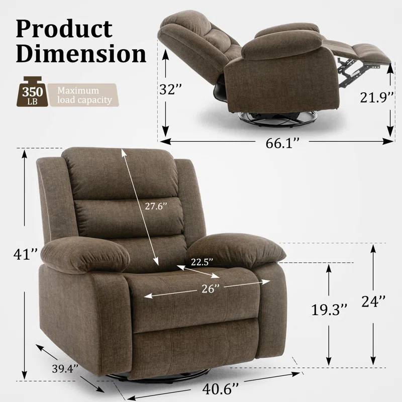 Ebern Designs Ellisse Recliner Chair, Wide Rocker Chair, Rocking Chair with Massage and Heat, 360°Swivel Rocking Chairs, Oversized Recliner for Adult
