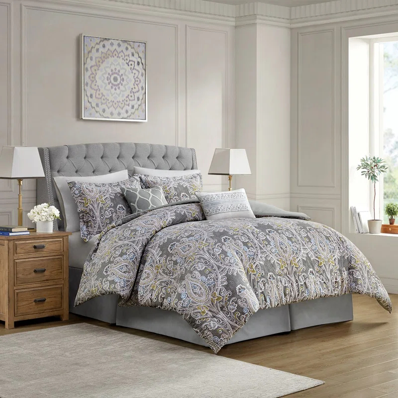 Harbor House Hallie Gray Traditional 6 Piece 100% Cotton Comforter Set